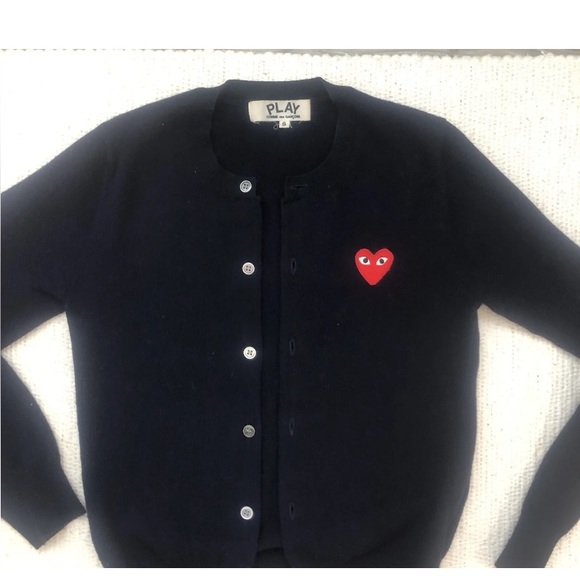 COMME DES GARCONS PLAY CARDIGAN  SWEATER JAPAN SIZE S NAVY BLUE $455 - Picture 3 of 11